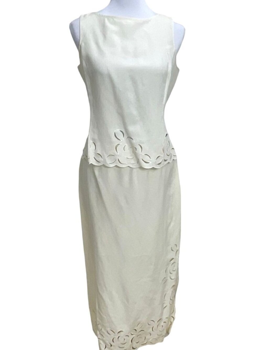 Dana Buchman Petite Cream Silk-Linen Set Top 8P Skirt 12P